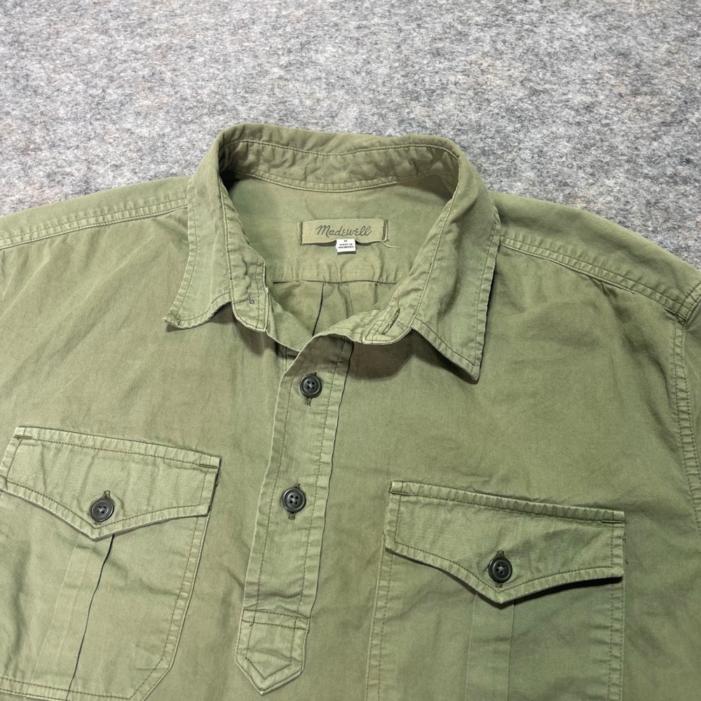 Madewell Women's Olive Green Short Sleeve Shirt Button‎ Down Top Size M